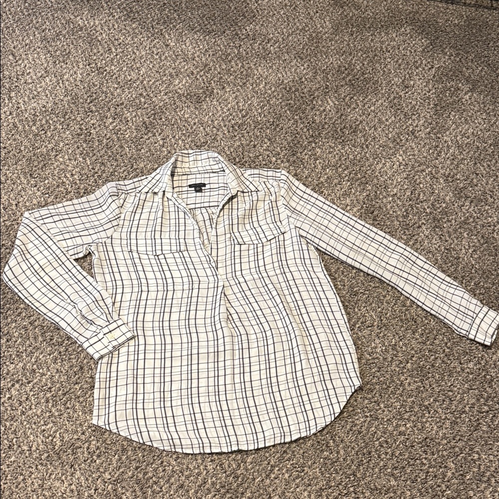 Ann Taylor Men's White and Black Plaid Shirt